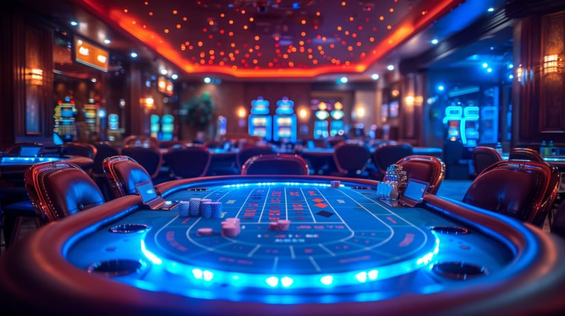 Neon gaming lobby view showing 666 app mobile entertainment atmosphere